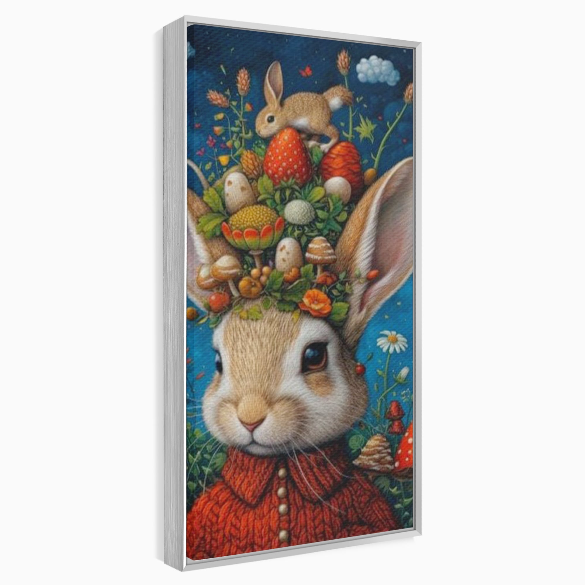 Tablou canvas cu tablou canvas cu iepuras fantastico-forestier, in rama de aluminiu argintiu